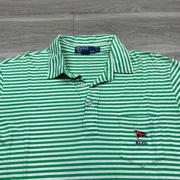Polo Ralph Lauren Shirt Mens Extra Large Green Yachting Club Striped Pocket - Picture 2 of 14